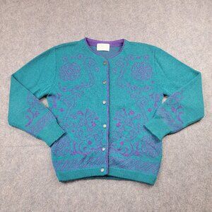 Vintage Pendleton Sweater Women’s Small Cardigan Teal Purple Wool Floral 70's